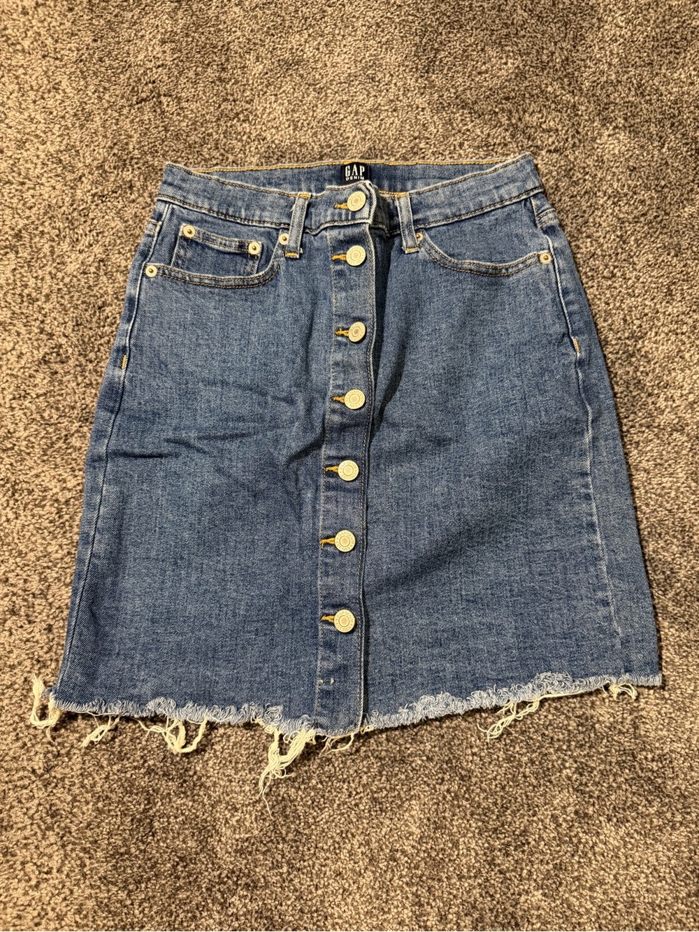 GAP Medium Blue Button-Front Frayed-Hem Mini SkirtC-9